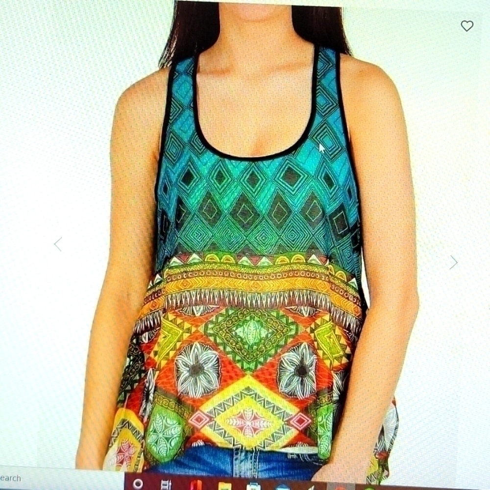 BAND of Gypsies XS Chiffon Tank Geometric Fest Sara Crtn Teal T06